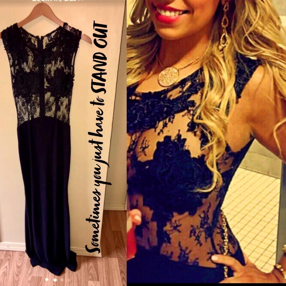 Black lace top ball gown